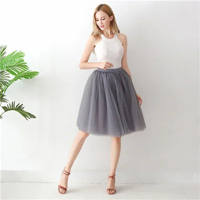 5 Layers 65cm Black Pleated Skirt Sexy Midi Tulle Skirt High Waist Full Lining Adult Tutu Korean Style Women Jupe Femme Faldas