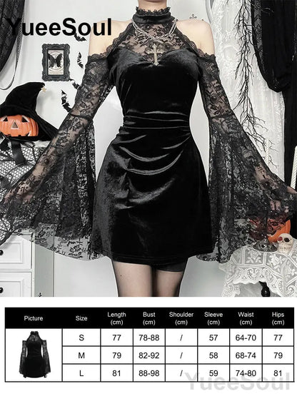 Halloween Gothic Grunge Punk Women Dress Long Sleeve Lace Slim Black Dresses 2026 New Y2K Harajuku Lolita Fairy Core Party Dress