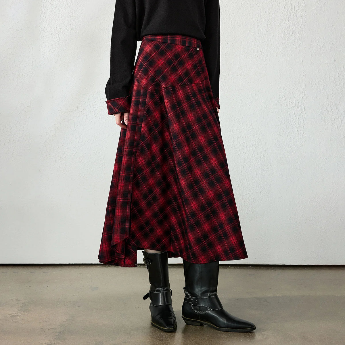 TOYOUTH Womens Midi Skirt 2026 Autumn New Brushed Plaid Irregular Nomadic Style Mid Length Skirt