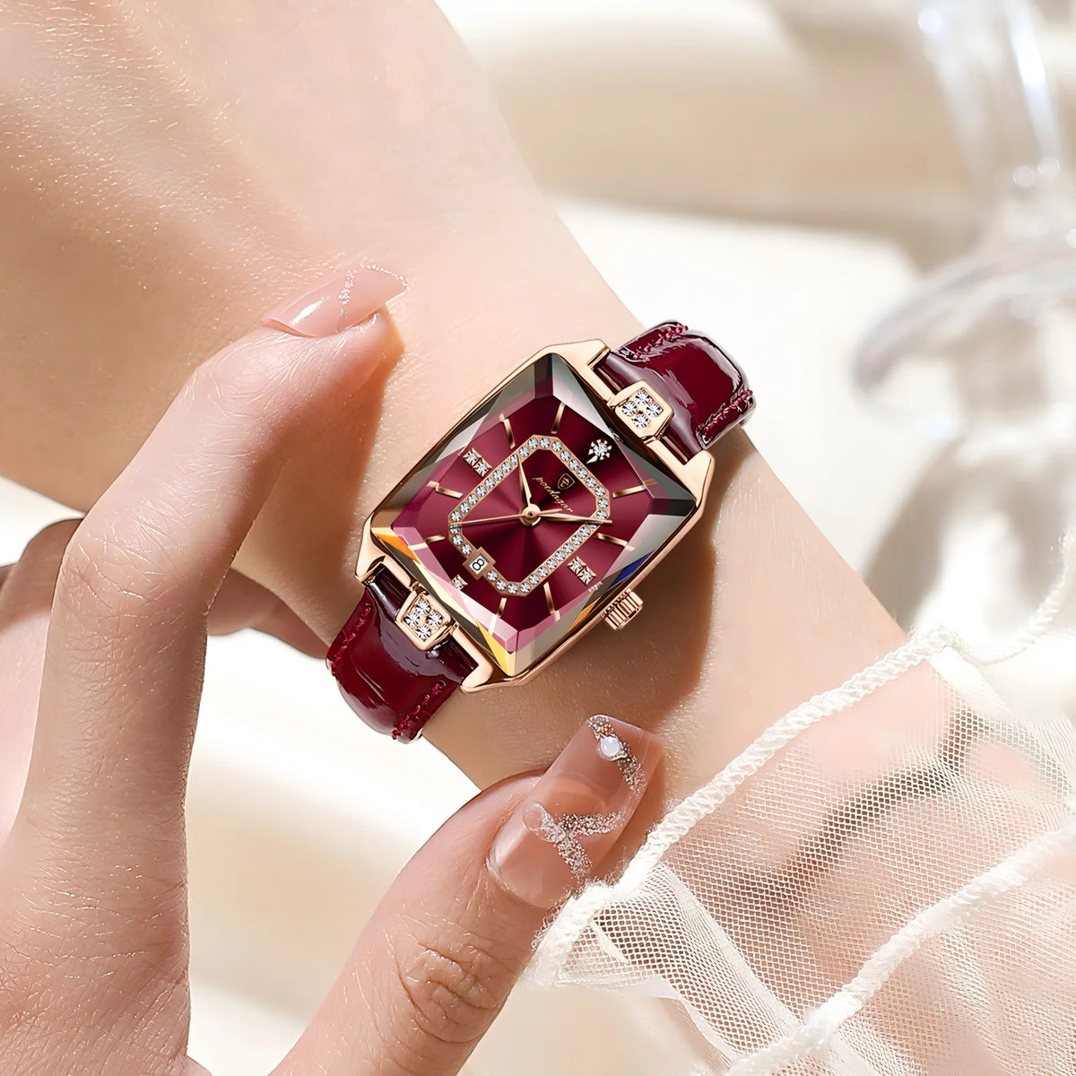 POEDAGAR Top Elegant Women Wristwatch Date Waterproof Leather Rectangle Woman Watch Luxury Original Women's Quartz Watches Reloj