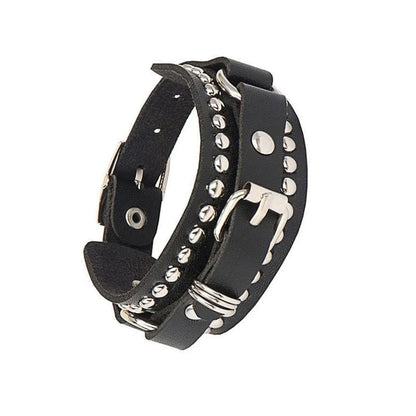 80s Black Round Square Gothic Spike Bracelet Punk Rock Bracelet Studded Faux Leather Bracelet for Men Women