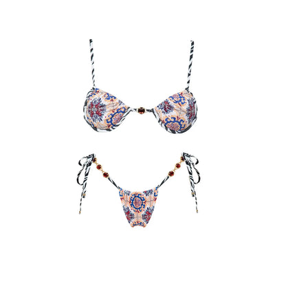 Push Up 2026 New Retro Prints 3 Pieces Bikinis Sets With Mesh Pants Beachwear Sexy Women's Swimsuit Cover-ups Strappy Beach Wear