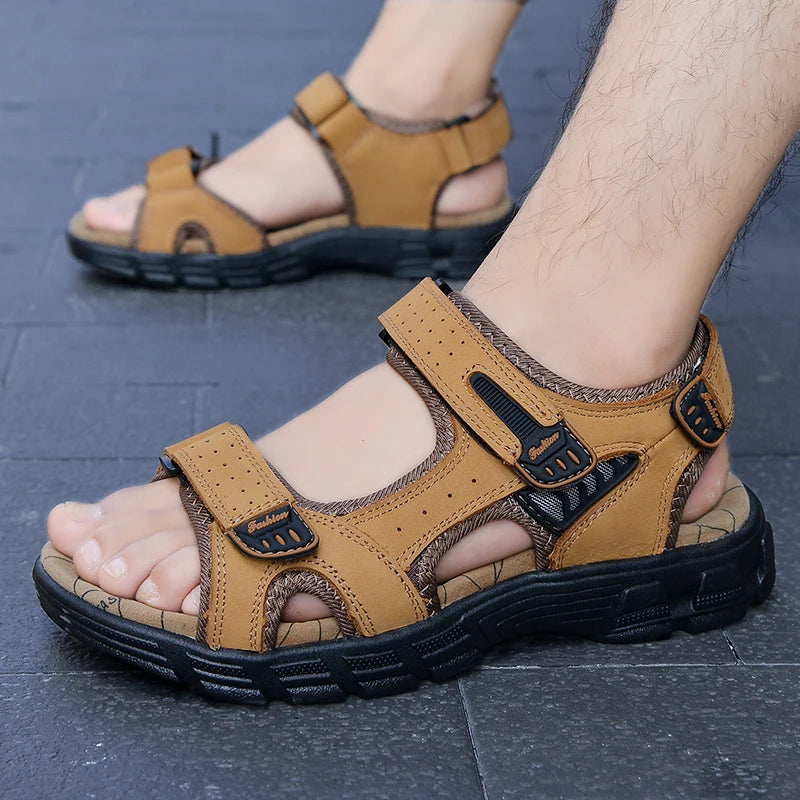 Brand Classic Mens Sandals Summer Genuine Leather Sandals Men Outdoor Casual Lightweight Sandal Fashion Men Sneakers Size 38-46