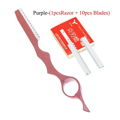 Meisha 1pcs Sharp Hair Thinning Razors 10pcs Blades Steel 440C Hair Removal Cut Knife Hairdressing Tools Home DIY Razors C0001A