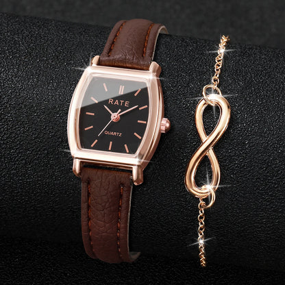 2PCS Fashion Women Quartz Watch Bracelet Set Retro Leather Strap Ladies Wristwatch Jewelry Gift Relogio Feminino（Without Box）