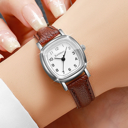 Minimalist Square Ladies Watch Brown Leather Strap Rose Gold Case Fashion Women Quartz Wristwatch Relogio Feminino (Without Box)