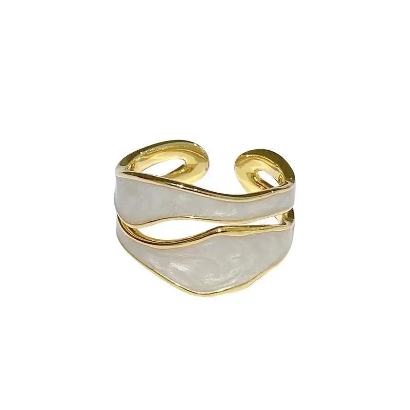 LATS Vintage White Enamel Metal Irregular Shape Geometric Open Adjustable Ring for Women Girl Fashion Jewelry Birthday Gifts
