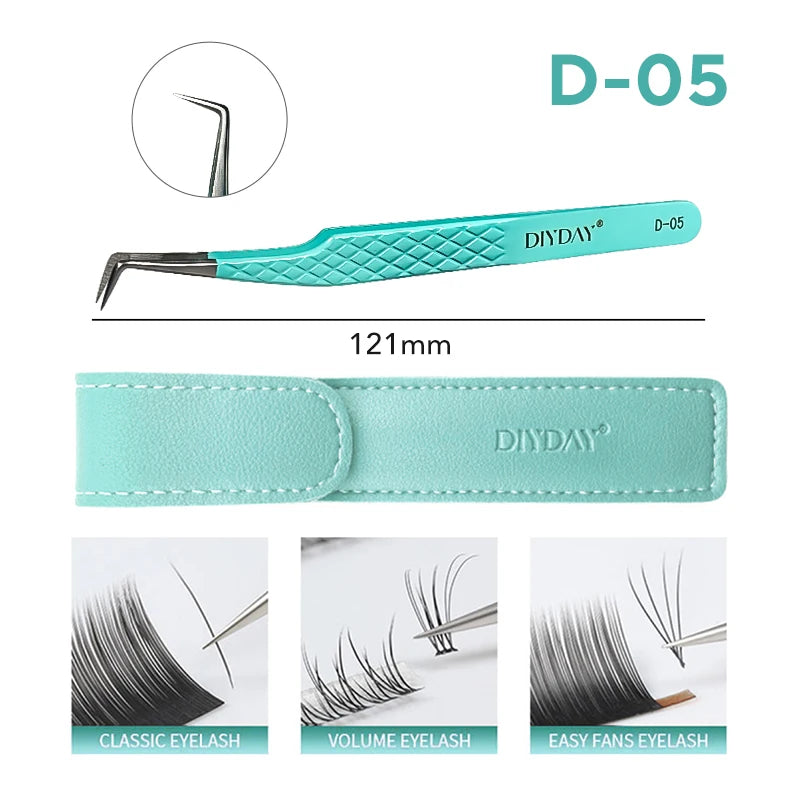 DIYDAY Anti-Slip Eyelash Extensions Tweezers High-Density Fiber Tip Eyebrow Tweezer Professional Precision Beauty Tools