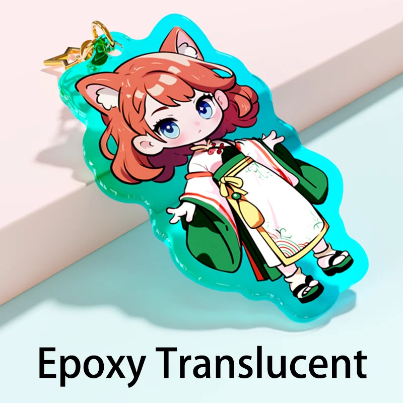 Custom Keychains Cartoon Epoxy Translucent Key Chain Customized Anime Charms Hologram Acrylic Personalized Designer Keychains