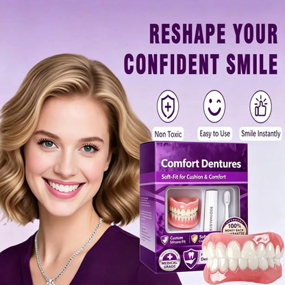 Adult Full Set Silicone Fake Teeth Upper & Lower Dentures Soft Comfort Fit Natural Smile Oral Beauty Accessories