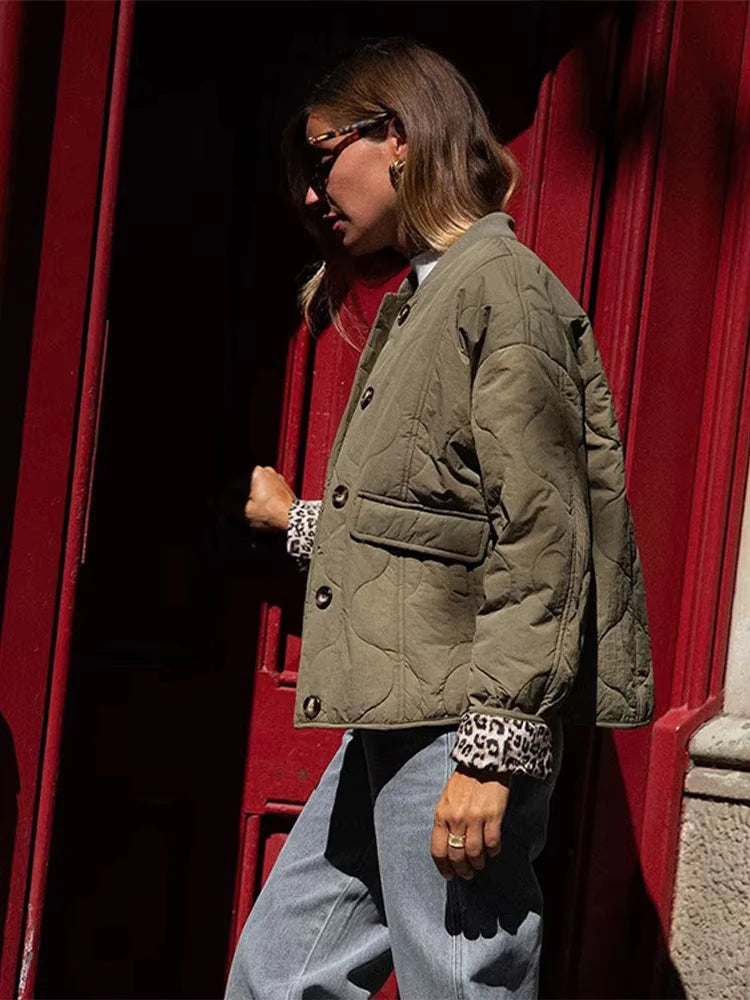 HH Female Autumn Casual Quilting Cotton Jacket Long Sleeve Single Breasted Solid With Pockets Winter Vintage Loose Warm Coat