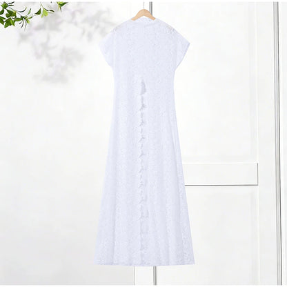 See Through Lace Vest Pant Set Women Beach Sling  Tops Pleated Straight Pants 2026 Summer Vacation Hollow Out Lady Suits