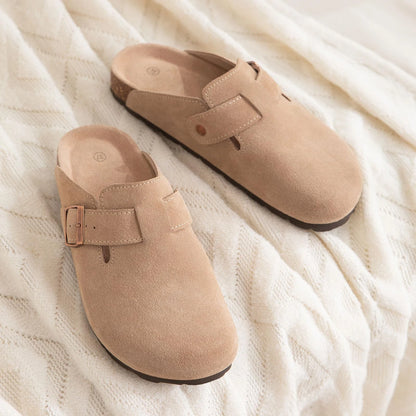 Bebealy Fashion Suede Clogs Slippers Women Clogs Slippers Cork Footbed Women Mules Nonslip Beach Sandals With Arch Support Slide