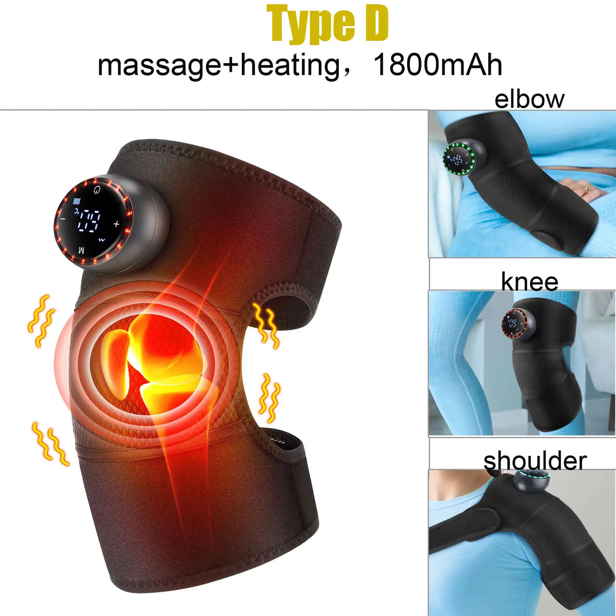 3 in 1 Electric Massager for Knee Shoulder Elbow Leg 5000mAh Battery Heating Knee Brace, Rechargeable Vibration Massage Wrap