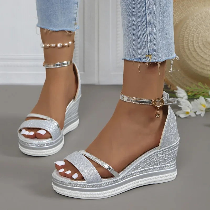 2024 New Summer Women Wedges Sandals Fashion Solid Color Shoes for Women High Heels Platform Designer Sandals Zapatos De Mujer