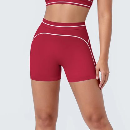 High Waist Stripe Fitness Yoga Shorts for Woman's Quick-Dry Breathable Hip-lifting Summer Gym Running Color Blocking Yoga Shorts