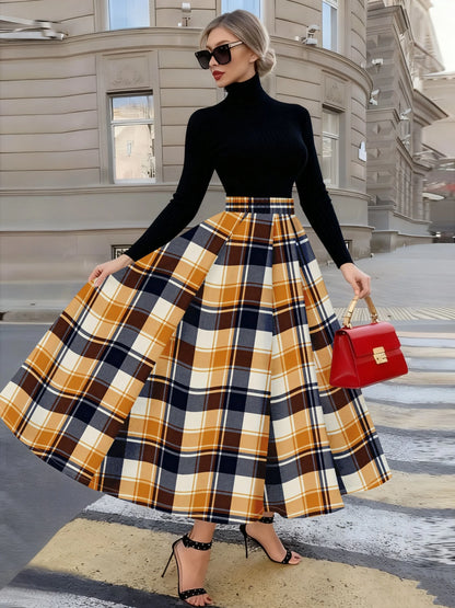 Printed Design Four season checkered pattern orange and black vacation style half skirt