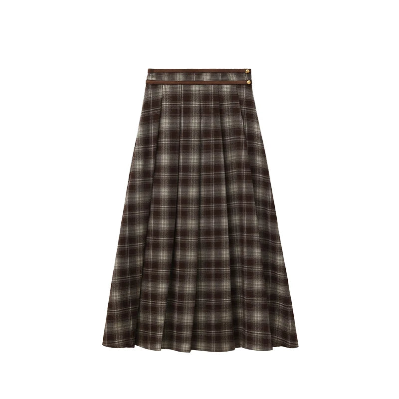 ALXNAN Women's Mid-Length Skirt 2026 Plaid Color-block Design Flared High-waisted Silhouette Slim-fit Casual A-Line Skirt L57735