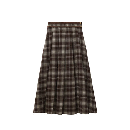 ALXNAN Women's Mid-Length Skirt 2026 Plaid Color-block Design Flared High-waisted Silhouette Slim-fit Casual A-Line Skirt L57735