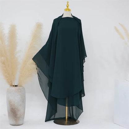 Two Layer Chiffon Extra Long Khimar Niqab Eid Ramadan Muslim Women Islamic Clothing Prayer Garment Overhead Abaya Dress Kaftan