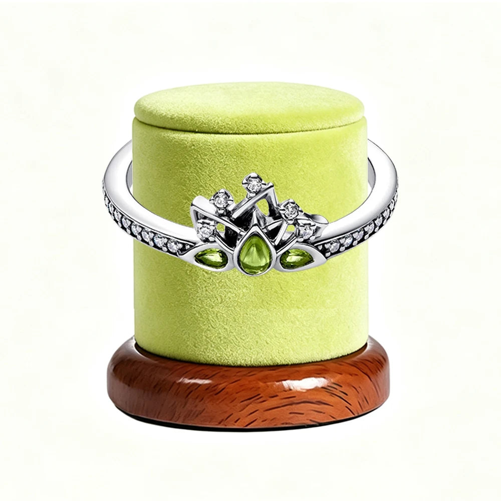 New 925 Silver Sparkling Double Heart Blue Pear Blossom Ice Pillar High Princess Crown Ring Fashion DIY Charm Jewelry