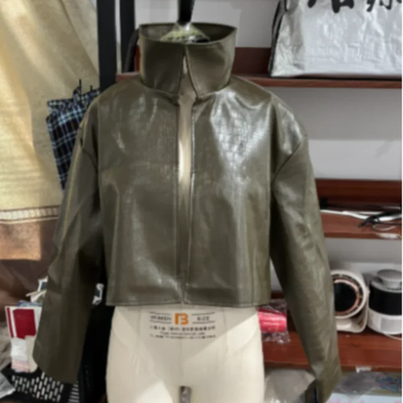 Casual Pu Leather Women's Jacket Chic Solid Long Sleeve Stand Collar Female Outwear 2026 Autumn Winter Street Short Lady Jacket