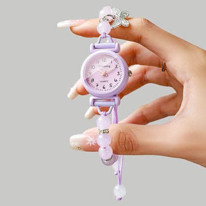 Fashion Arabic Dial Women Watches Girls Students Beads Strap Quartz Wristwatch with Butterfly Relogio Feminino (Without Box)