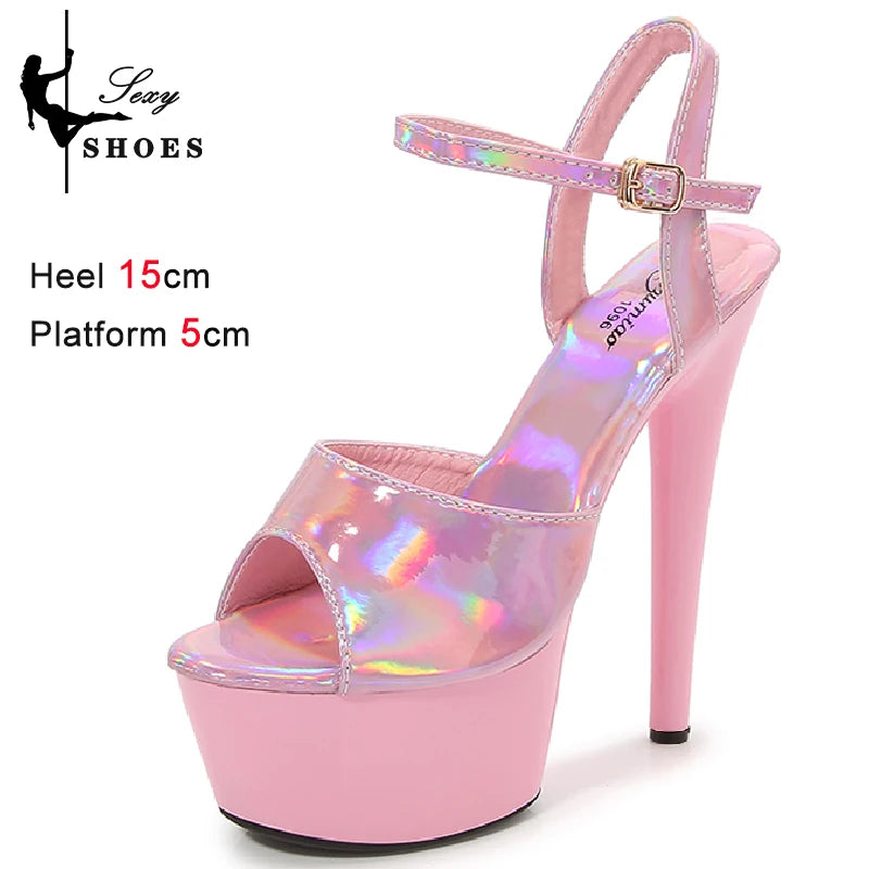 New 20CM/8Inch High Heels Dance Shoes Sandals Women Summer New 2023 Buckle Strap Platform Club Stiletto Gladiator Stripper Heels