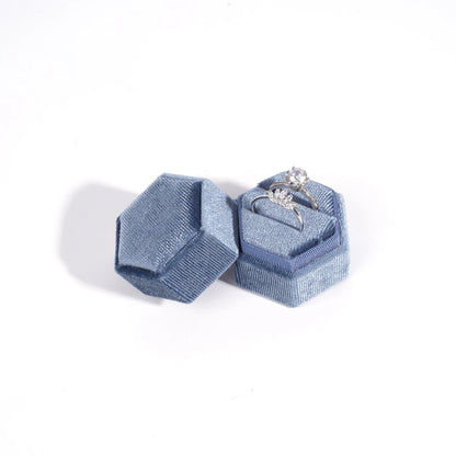 Vintage Hexagon Velvet Jewelry Double Ring Box Empty Case Holder for Engagement Wedding Ceremony Valentines Day Gift Organizer