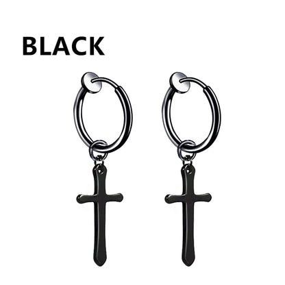 2PC Punk stainless steel Small Hoop Earrings for Men and Women Gothic Cross Ear Ring Pop Hip Hop Piercing Ear studs Jewelry