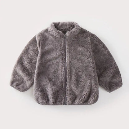 Baby Boys And Girls Plush Coat Solid Color Casual Kids Long Sleeve Outerwear Fall Winter Warm Plush Jacket Children's Clothing