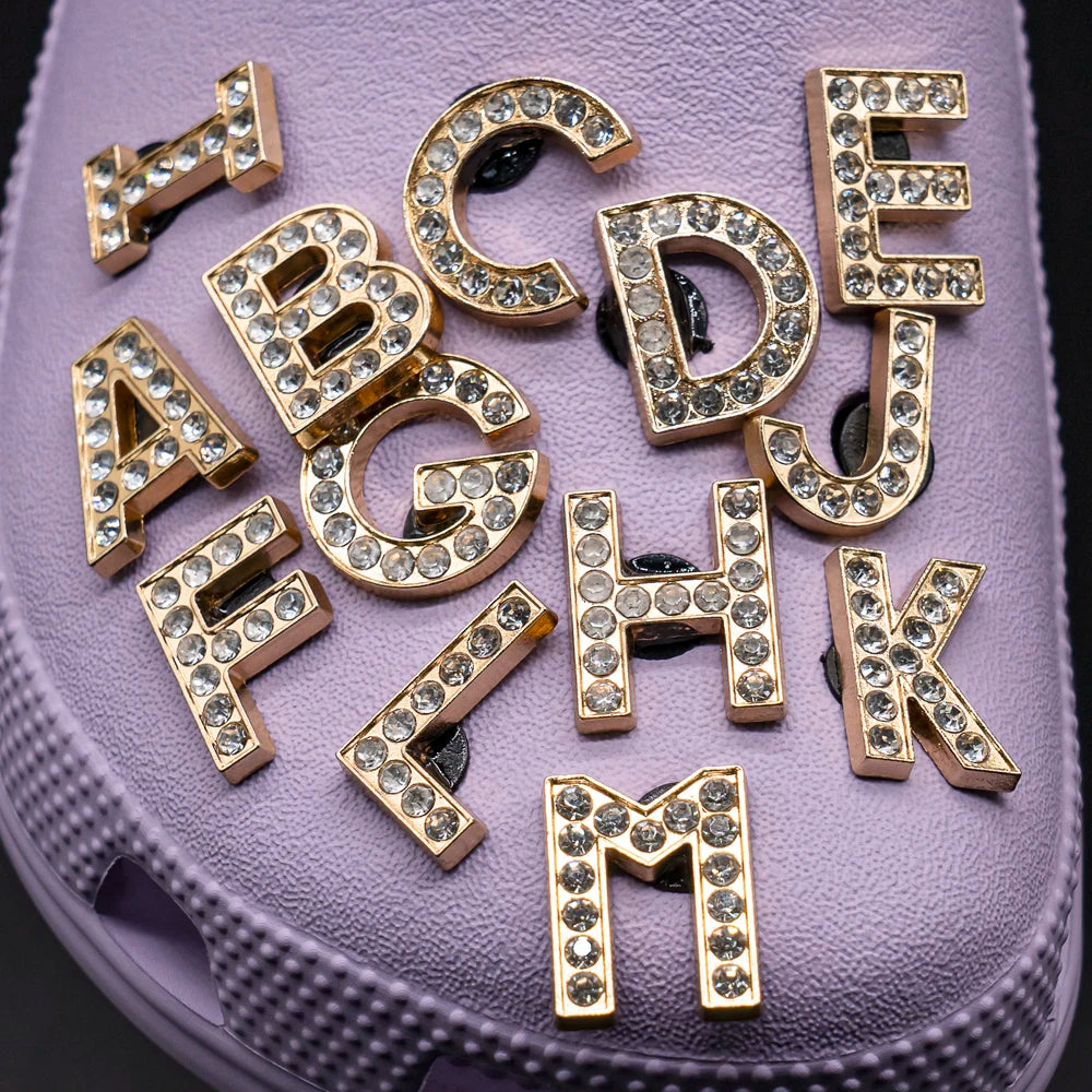 1pcs Metal Gold Luxury Letters Shoe Charms for Clog Alphabet Shoes Decorations Pins for Women Girl Sandal DIY Party Favor Gifts