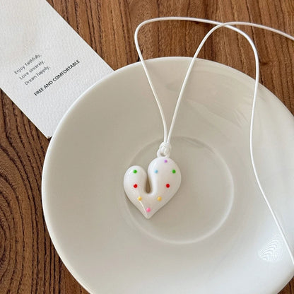 LATS Rainbow Dopamine Color Bow Heart Necklace for Women New Design Long Halterneck Accessory Fashion Jewelry Gift