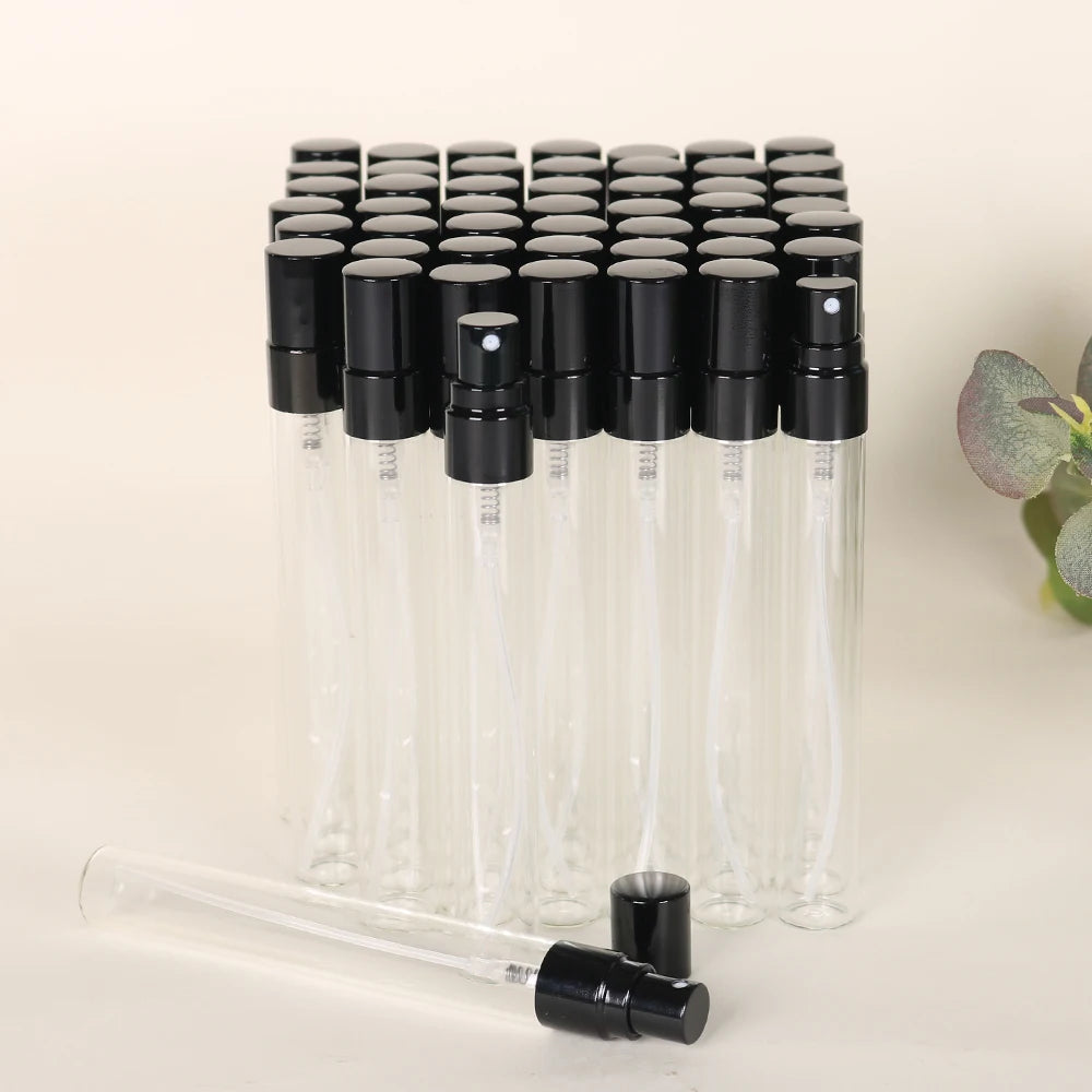 50pcs 10ml Multi-color Anodized Nozzle Perfume Bottle, Portable Travel Fine Atomized Glass Empty Bottle, Mini Perfume Container