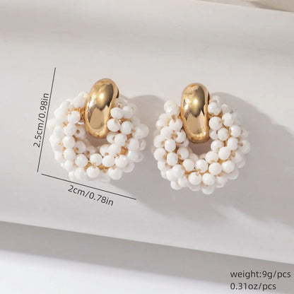 Boho Elegant Round Crystal Beads Drop Earrings for Women Lady Luxury Fashion Geometric Dangle Earring Summer Beach Party Jewelry