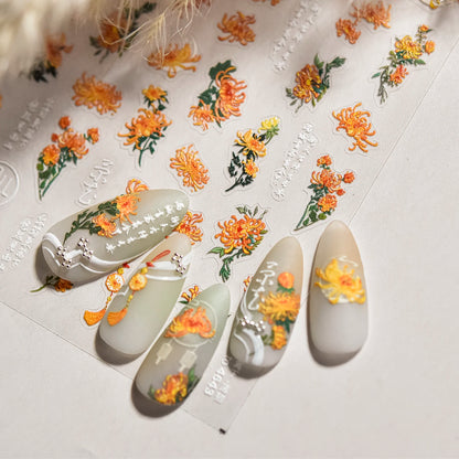 Red Butterfly 5D Nail Sticker Nail Art Decoration Spring Flowers Nail Art Decal Relief Sticker Press on Nails