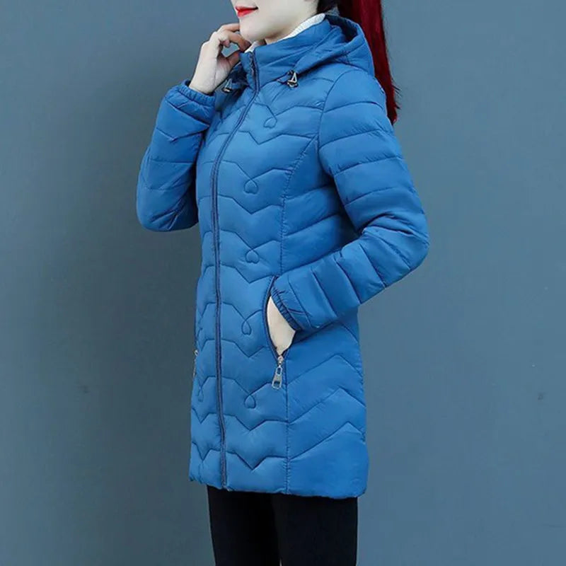 Winter Down Cotton Jacket Thick Warm Parkas Women Hooded Coat Long Sleeve Casual Overcoat Cotton-padded Jacket Female Outerwear