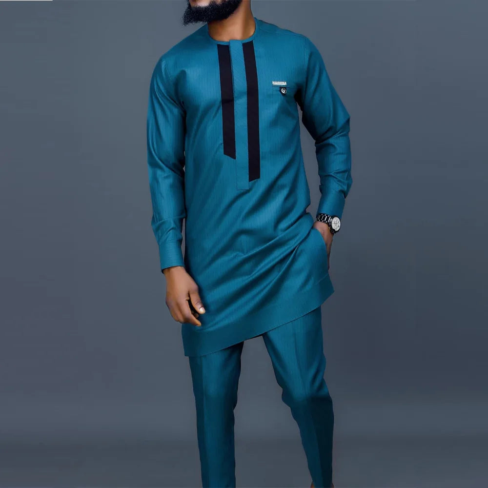 2025 African Men Dashiki Long Sleeve 2 Piece Set Traditional Outfit Africa Clothing White Men's Suit Male Shirt Pants Suits
