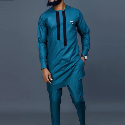 2025 African Men Dashiki Long Sleeve 2 Piece Set Traditional Outfit Africa Clothing White Men's Suit Male Shirt Pants Suits