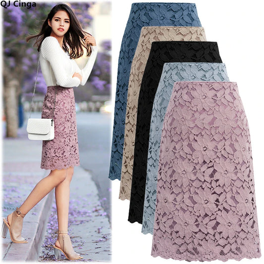 2026 New Women's Pink Skirt, Summer Lace Elegant Office Skirts Pencil Bandage Skirt for Women Skirts Knee-length High Waist