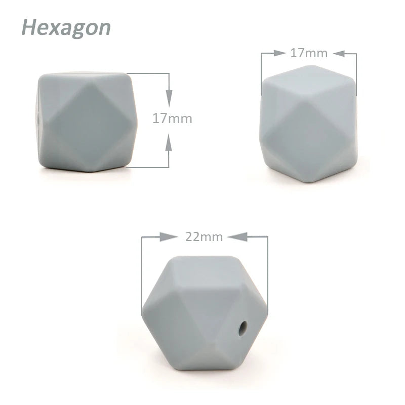 LOFCA 10pcs 14mm/ 17mm Hexagon Silicone Beads  For Jewelry Making Bulk DIY Necklace Pacifier Chain  Popular Jewelry Accessories