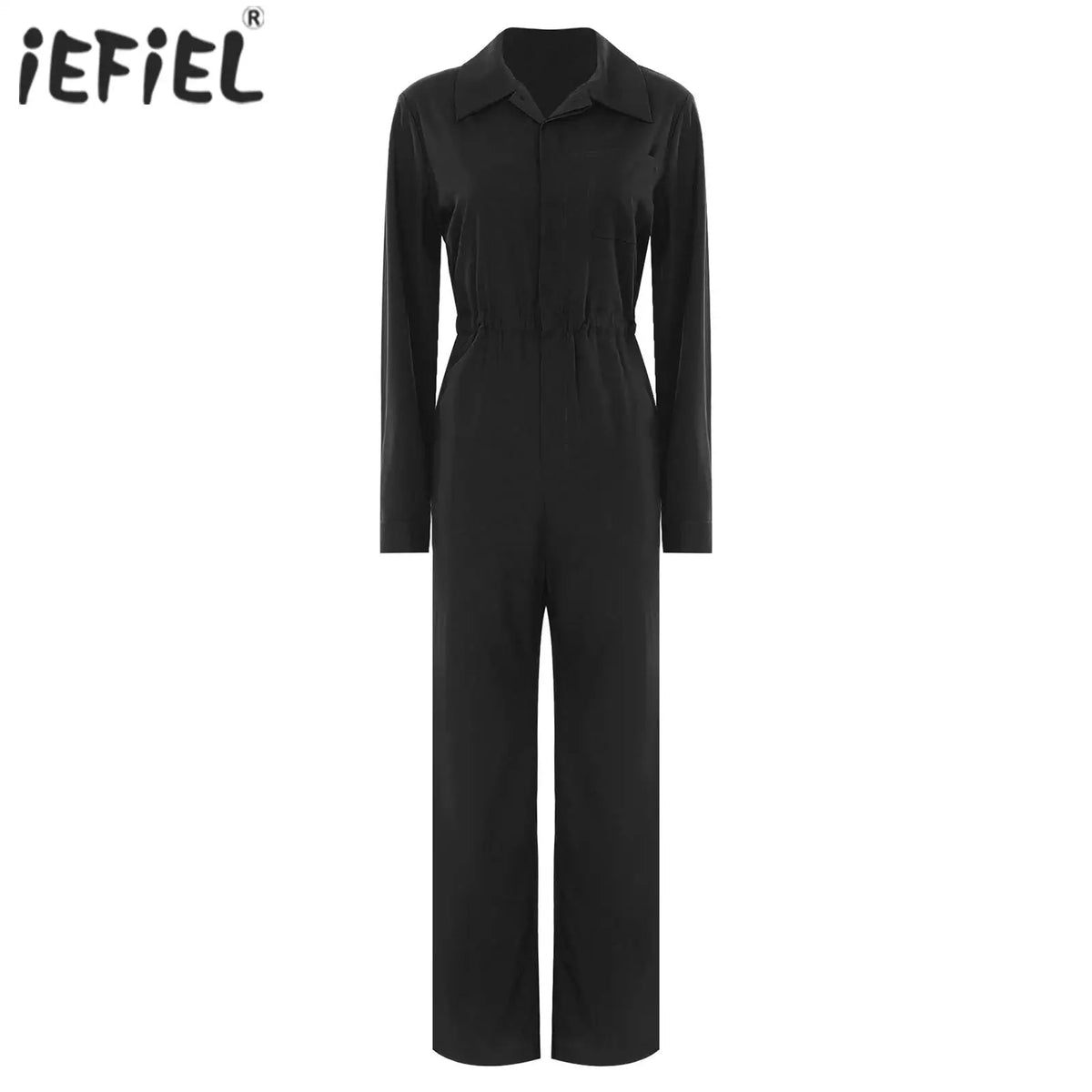 Womens Work Jumpsuit Fashion Button Coverall Casual Turn Down Collar Long Sleeve Romper Overall for Office Business Travel