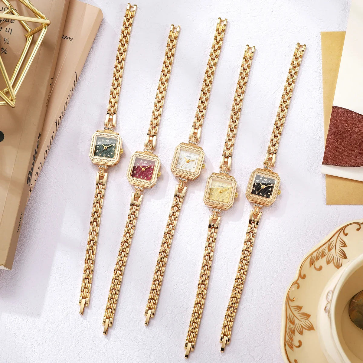 Elegant Square Women Quartz Watch Fashion Rhinestone Bracelet Strap Ladies Wristwatches Reloj Mujer（Without Box）