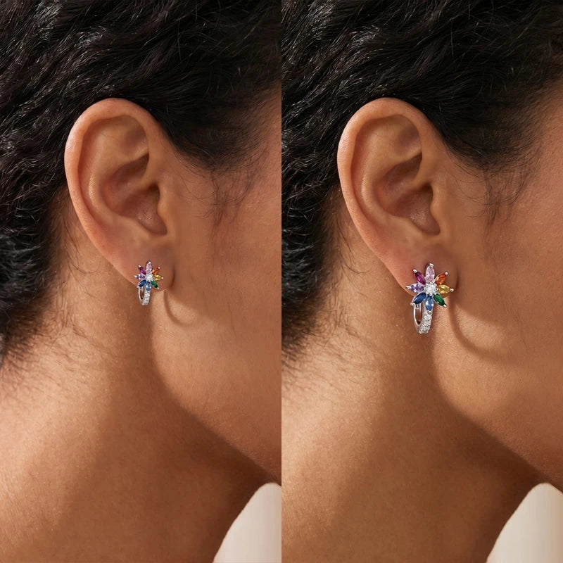 Original 925 Sterling Silver Hoop Earrings Women's Fashion Jewelry Butterfly Iris Lily of the Valley Tulip Flower Luxury Earring