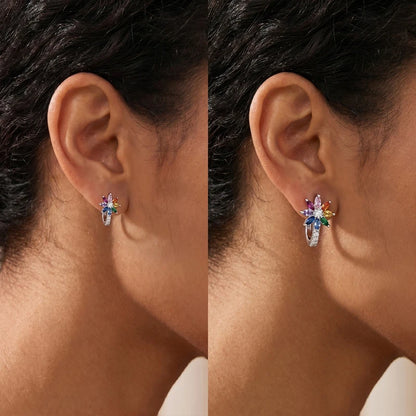 Original 925 Sterling Silver Hoop Earrings Women's Fashion Jewelry Butterfly Iris Lily of the Valley Tulip Flower Luxury Earring