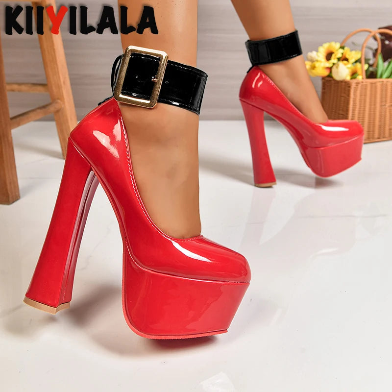 Women's Buckle-Strap Chunky Platform Pumps