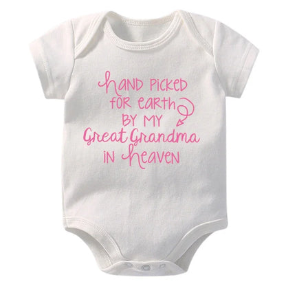 Hand Picked For Earth By My Great Grandma In Heaven Baby Summer Bodysuits Cotton Newborn Jumpsuit Short Sleeve Body Baby Outfits