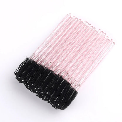 50pcs Disposable Eyelash Brushes Extension Crystal Eyebrow Brush Mascara Wand Eye Lashes Cosmetic Tool Set Makeup Beauty