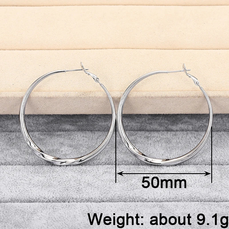 Huitan Trendy Simple Style Silver Color/Gold Color Big Hoop Circle Earrings For Women Wedding Daily Party Versatile Accessories
