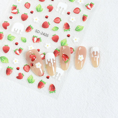 5D Embossed Nail Art Decals Elegant Petals Florals Daisy Flowers Leaves Adhesive Sliders Stickers For Manicure Tips Decoration